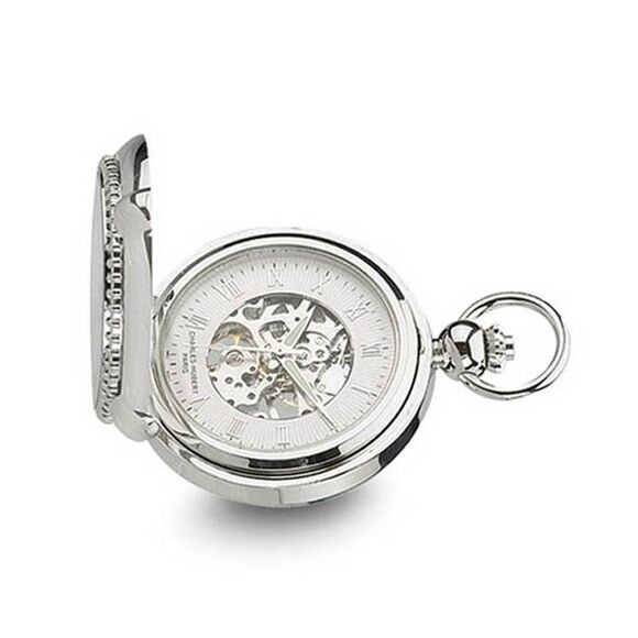 Charles Hubert Chrome Finish Brass 2-Photo Insert Pocket Watch 48mm